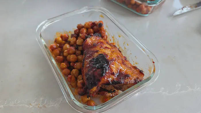 Honey Harissa Chicken with Crispy Chickpeas